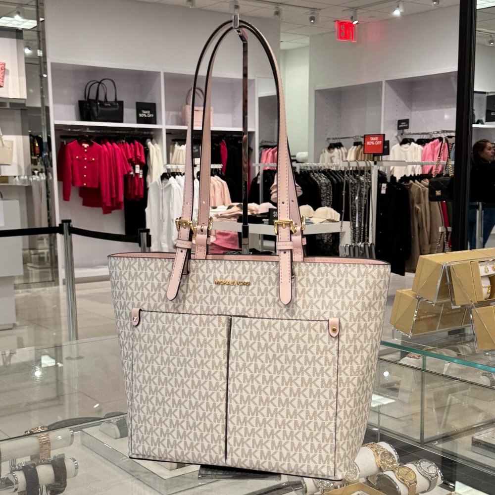 Michael Kors Jet Set Travel MD Double Pocket Shoulder Tote Bag MK Vanilla Pink